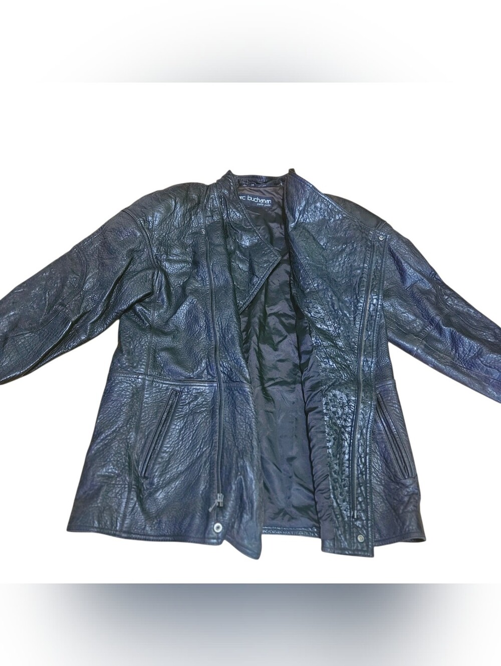 Vtg Marc Buchanan Pelle Pelle Black Textured Leather Jacket Size 38 Hip Hop 80s